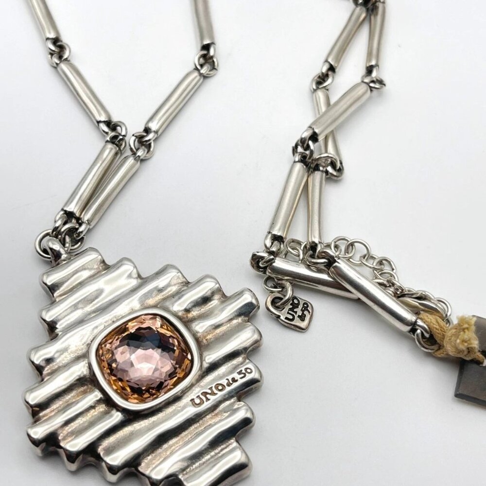 NWT Uno De 50 Bossy Waterfalls Necklace Pink Crystal Silver Plated Links chain - Picture 15 of 16